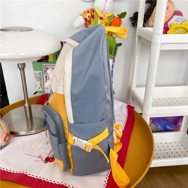 Women Backpack with Bear Pendant Nylon Schoolbag for Teenager College Rucksack