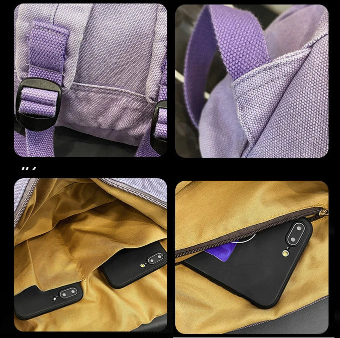 Canvas School Bag For Teenagers Girls Laptop Bookbags Rucksack