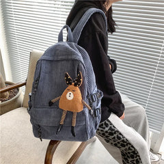 Corduroy Women Backpack Large School Bag Teenagers Girls Laptop Bookbags