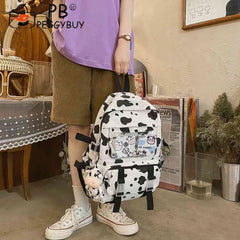 Funny Cow Print Canvas Backpack for Women College Girls