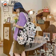 Funny Cow Print Canvas Backpack for Women College Girls