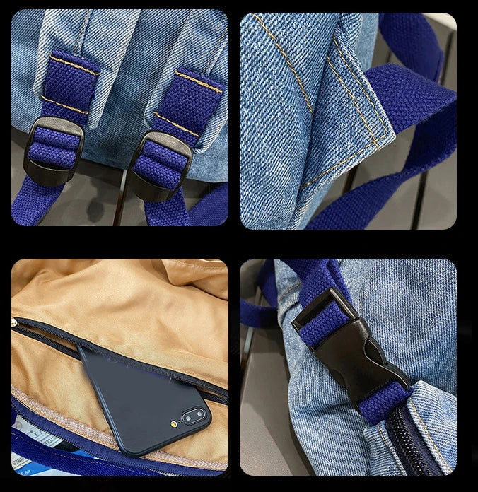 Denim School Bag for Teenagers Girls Laptop Bookbags Rucksack Mochila