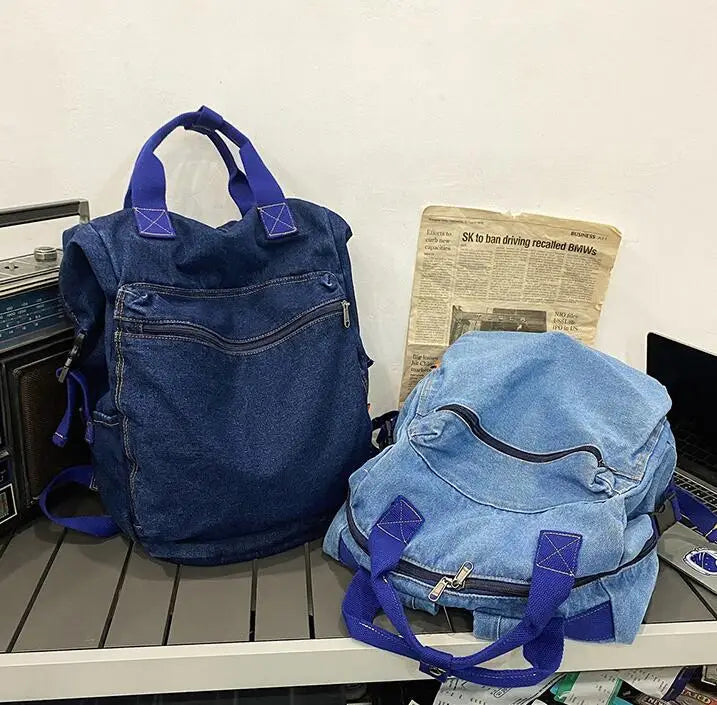 Denim School Bag for Teenagers Girls Laptop Bookbags Rucksack Mochila