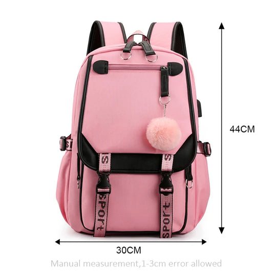 Women Backpacks Girls Schoolbag Anti Theft USB Charge Bagpack Waterproof
