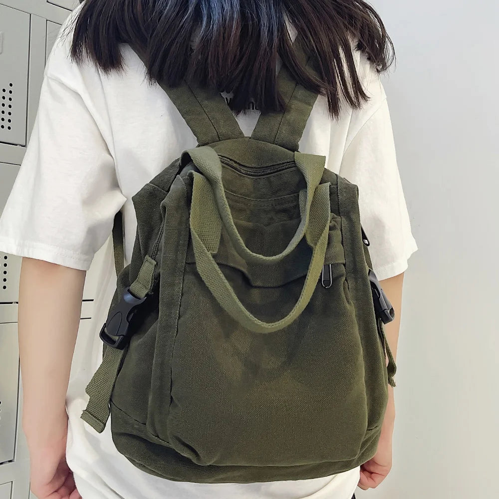 Green Canvas Rucksack Laptop School Bag for Teen Girls