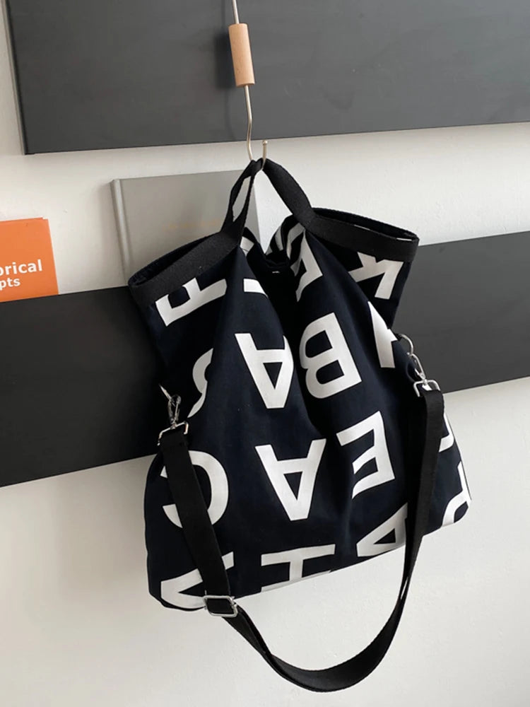 Women Large Letter Canvas Handbag Tote Messenger Shoulder Bag