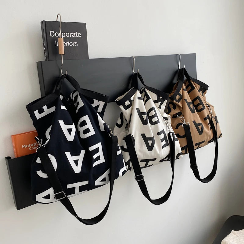 Women Large Letter Canvas Handbag Tote Messenger Shoulder Bag