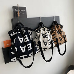 Women Large Letter Canvas Handbag Tote Messenger Shoulder Bag