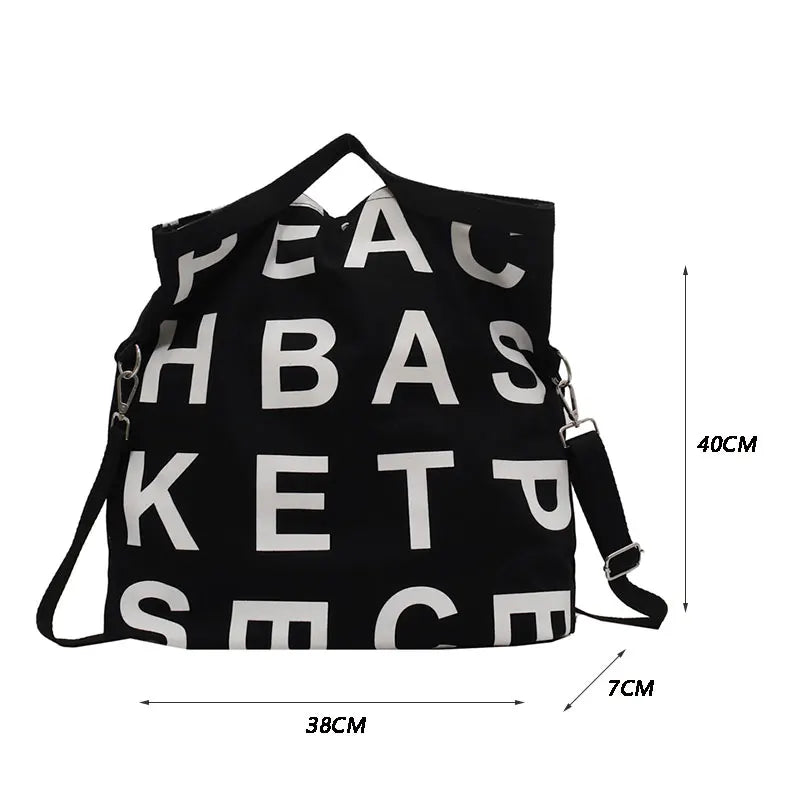 Women Large Letter Canvas Handbag Tote Messenger Shoulder Bag