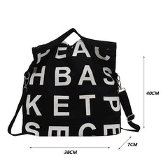 Women Large Letter Canvas Handbag Tote Messenger Shoulder Bag