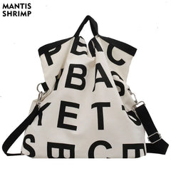 Women Large Letter Canvas Handbag Tote Messenger Shoulder Bag