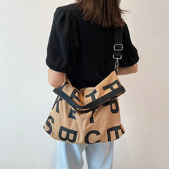 Women Large Letter Canvas Handbag Tote Messenger Shoulder Bag