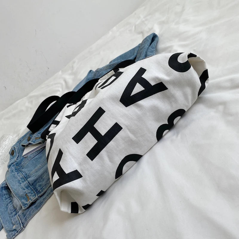 Women Large Letter Canvas Handbag Tote Messenger Shoulder Bag