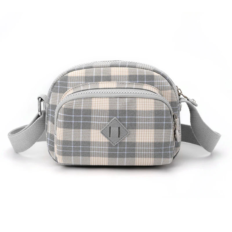 Women Casual Shoulder Bag Nylon Waterproof Messenger Bag Lady Plaid Crossbody