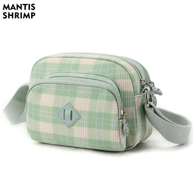 Women Casual Shoulder Bag Nylon Waterproof Messenger Bag Lady Plaid Crossbody