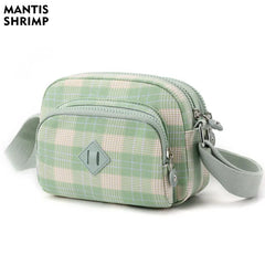 Women Casual Shoulder Bag Nylon Waterproof Messenger Bag Lady Plaid Crossbody