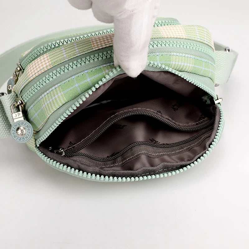 Women Casual Shoulder Bag Nylon Waterproof Messenger Bag Lady Plaid Crossbody