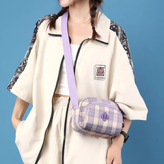 Women Casual Shoulder Bag Nylon Waterproof Messenger Bag Lady Plaid Crossbody