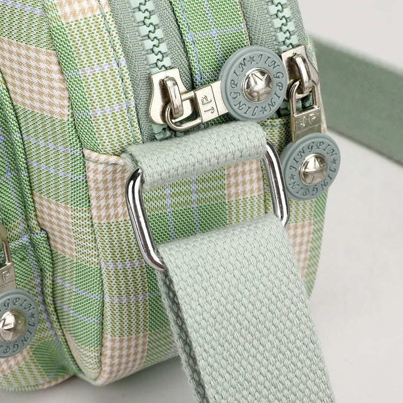 Women Casual Shoulder Bag Nylon Waterproof Messenger Bag Lady Plaid Crossbody