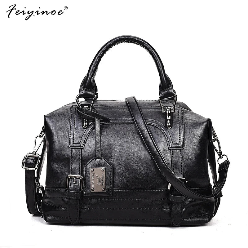 Vintage Shoulder Bag Soft Leather Crossbody Bags for Women Boston Women's Bag