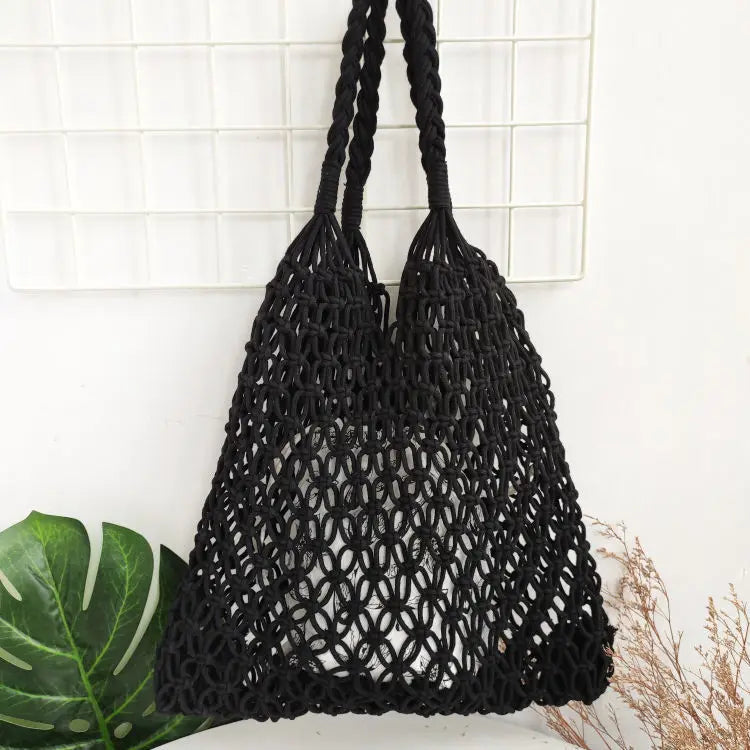 Women Beach Bucket Bag Hollow Out Solid Shoulder Handbag