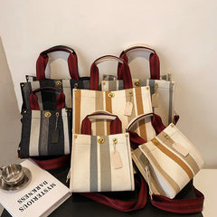 Canvas Vintage Striped Tote Bag Sequined Hasp Shoulder Bags Handbags