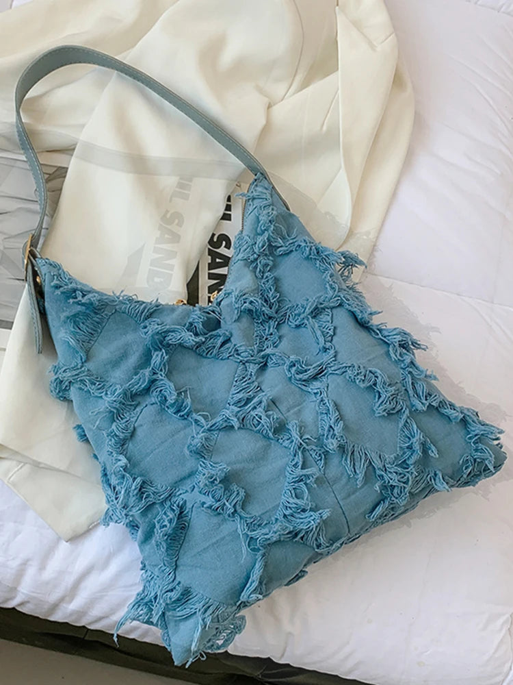 Casual Women Bag with Wide Shoulder Straps and Tassel Detail