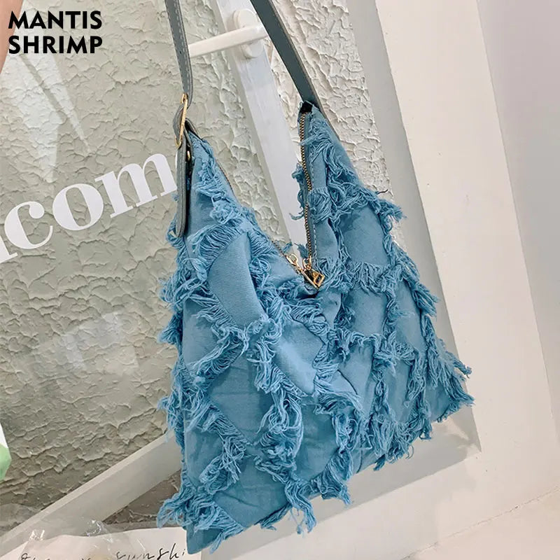 Casual Women Bag with Wide Shoulder Straps and Tassel Detail
