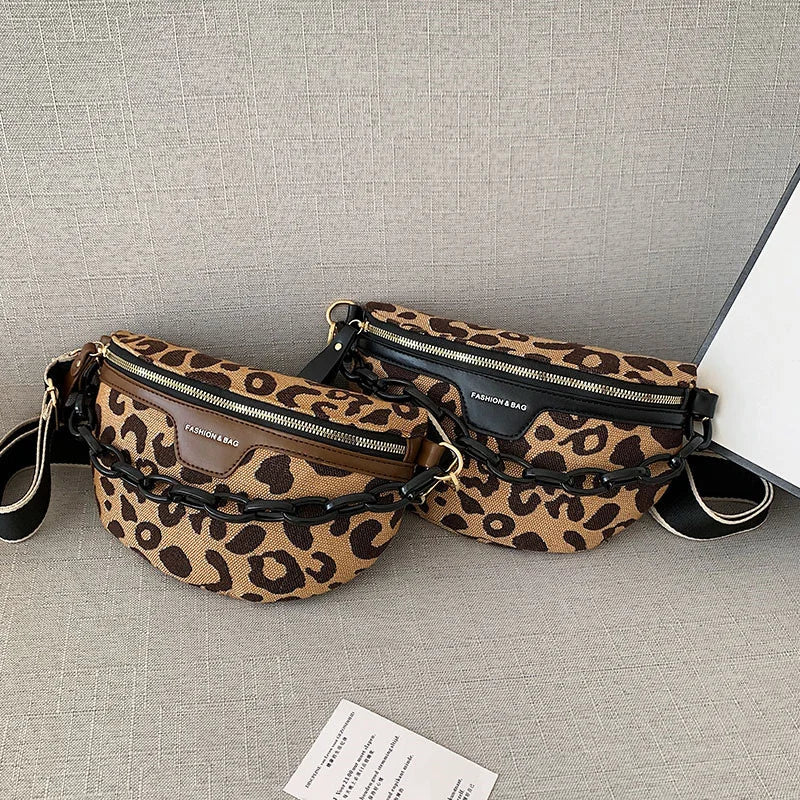 Leopard Pattern Waist Bag Crossbody Chest Fanny Pack