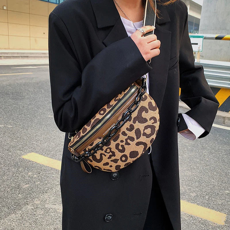 Leopard Pattern Crossbody Chest Bag for Women, Zipper Waist Fanny Pack