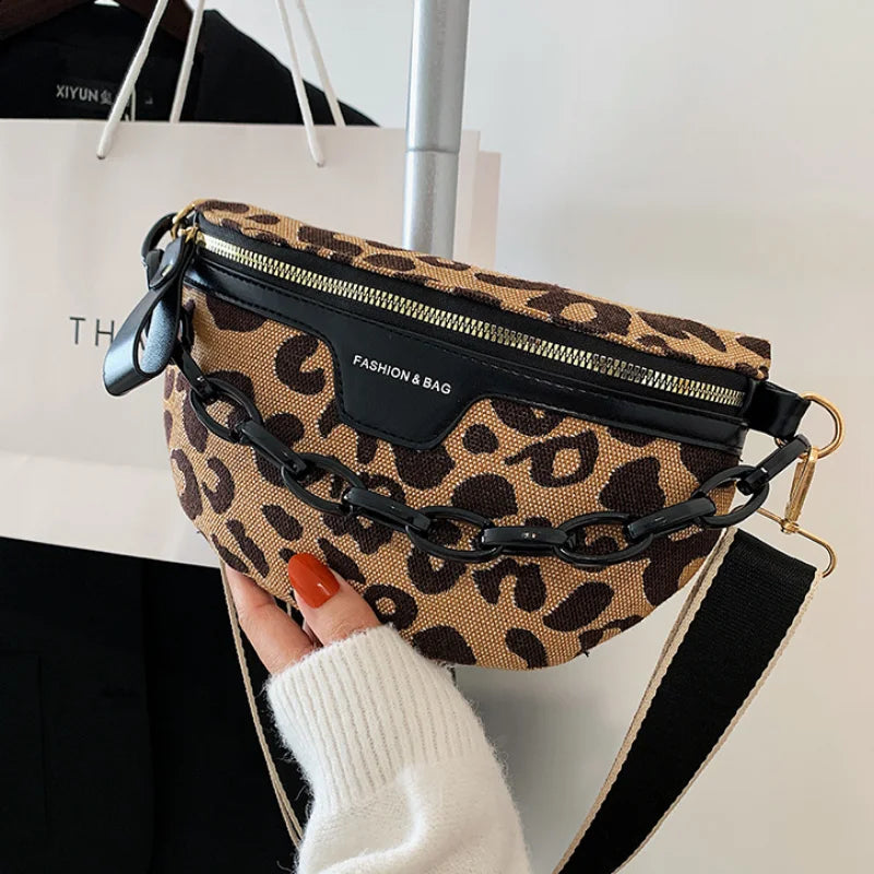 Leopards Pattern Waist Bag Casual Crossbody Chest Fanny Pack