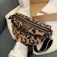 Leopard Pattern Crossbody Chest Bag for Women, Zipper Waist Fanny Pack