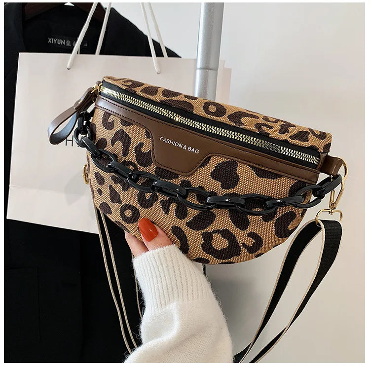 Leopard Pattern Waist Bag Crossbody Chest Fanny Pack Vacation Casual