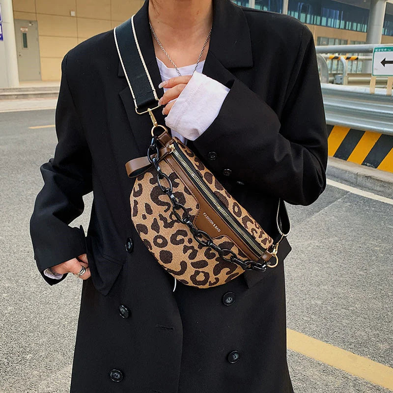 Leopards Pattern Waist Bag Casual Crossbody Chest Fanny Pack