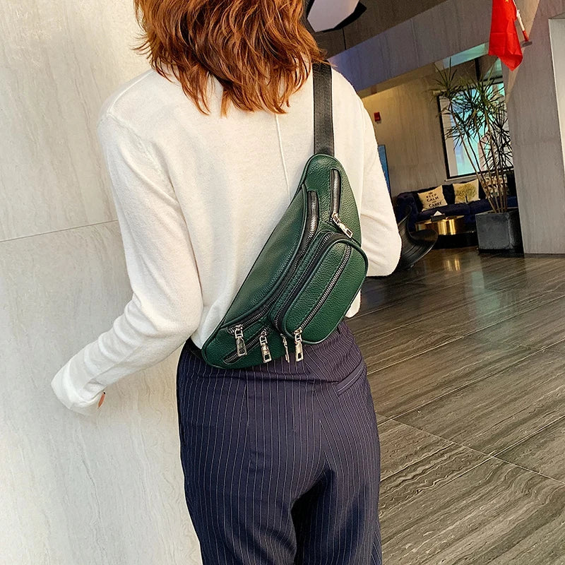 Women Chest Bag Pu Leather Shoulder Crossbody Handbag