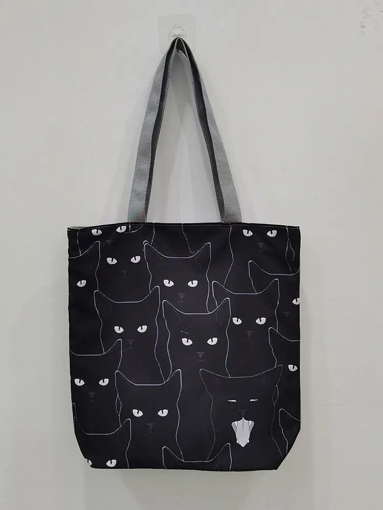 Cat Print Shopper Bag High Capacity Cartoon Handbag Reusable Shoulder Bags