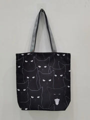 Cat Print Shopper Bag High Capacity Cartoon Handbag Reusable Shoulder Bags
