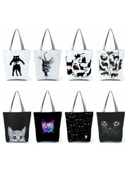 Cat Print Shopper Bag High Capacity Cartoon Handbag Reusable Shoulder Bags