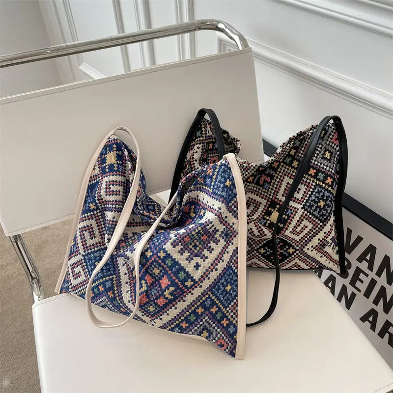 Bohemian Style Cotton Shoulder Bag for Women High-Capacity All-match Small Fresh