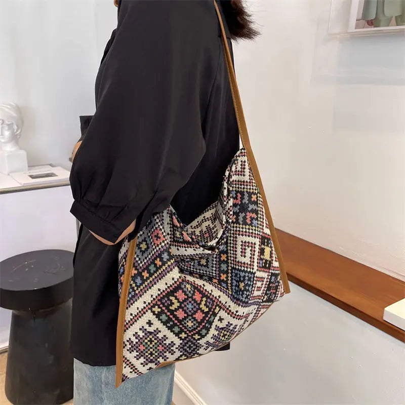 Bohemian Style Cotton Shoulder Bag for Women High-Capacity All-match Small Fresh