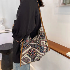 Bohemian Style Cotton Shoulder Bag for Women High-Capacity All-match Small Fresh