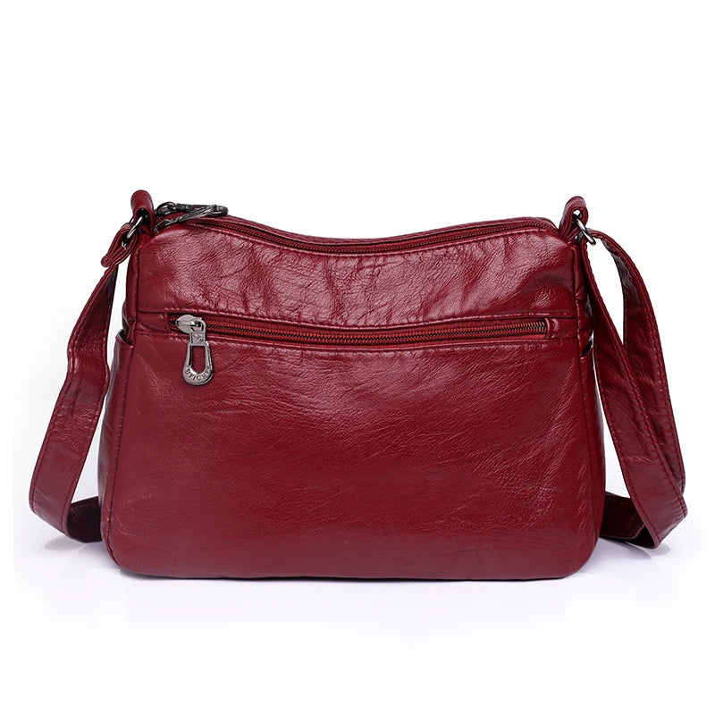 Soft Leather Crossbody Bag for Women's Shoulder with Pocket