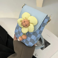 Women Bag Plaid Flower Shoulder Japan Cloth Student Girl Messenger Crossbody Bag
