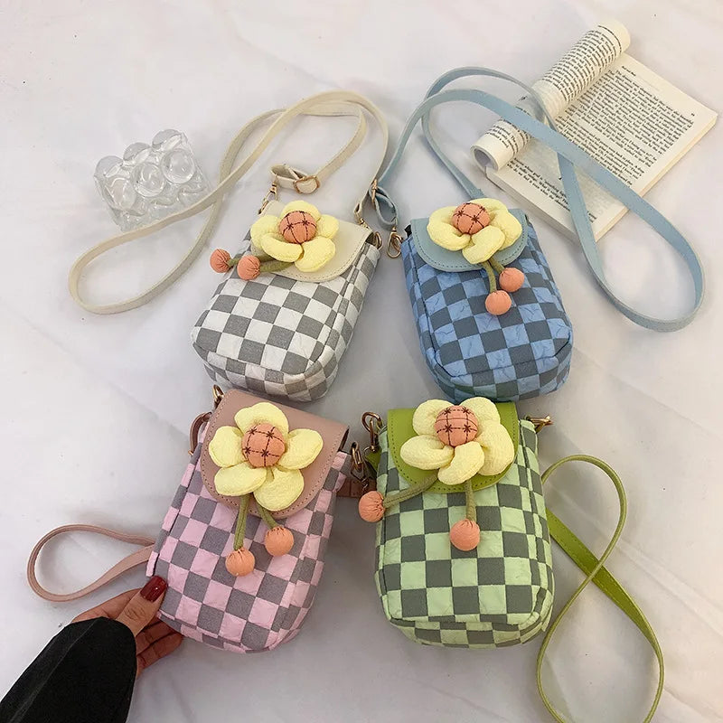 Women Bag Plaid Flower Shoulder Japan Cloth Student Girl Messenger Crossbody Bag