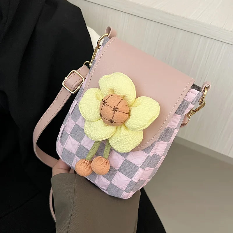 Women Bag Plaid Flower Shoulder Japan Cloth Student Girl Messenger Crossbody Bag