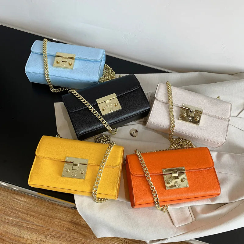 Women Bag Lock Single Shoulder Messenger Small Square Bag Solid Retro Bag