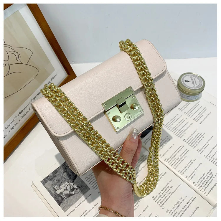 Women Bag Lock Single Shoulder Messenger Small Square Bag Solid Retro Bag