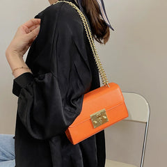 Women Bag Lock Single Shoulder Messenger Small Square Bag Solid Retro Bag