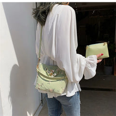 Flowers Embroidery Bucket Lace Crossbody Bag