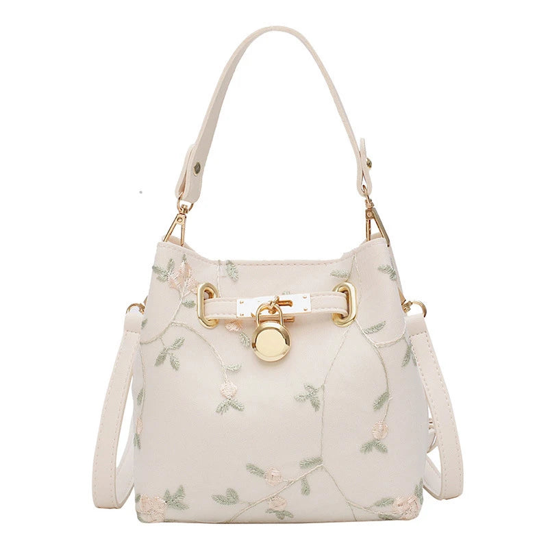 Flowers Embroidery Bucket Lace Crossbody Bag